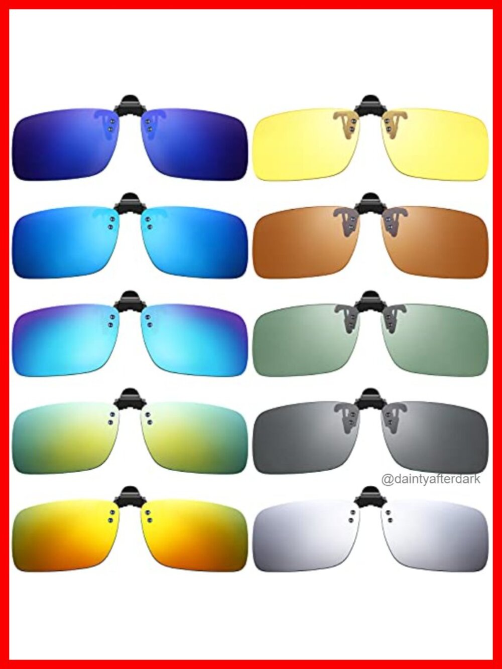 10 Pack Polarized Clip-On Flip Up Sunglasses Rimless Rectangular Over Glasses